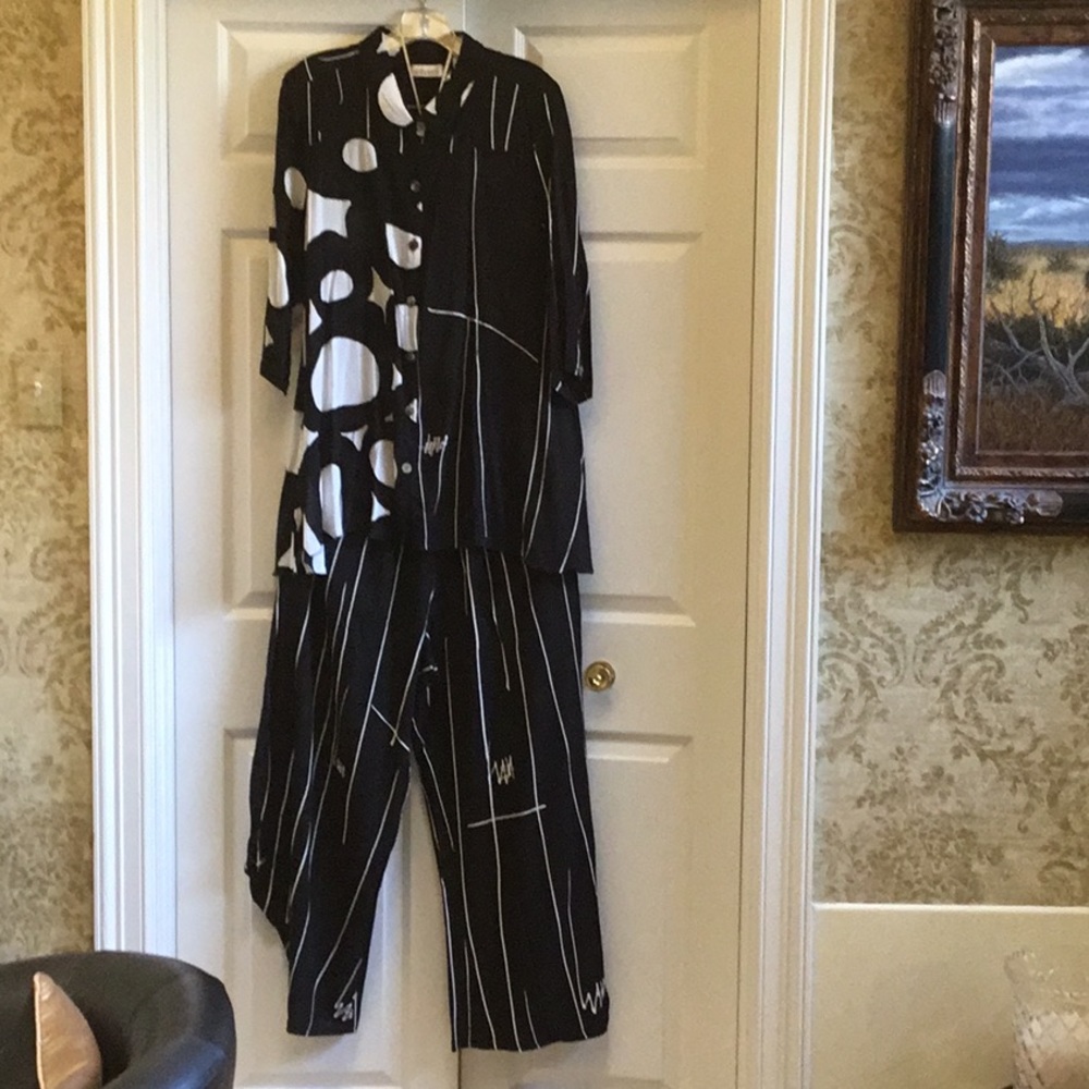 Adverb SUPER FUN outfit great party pants top can be worn buttoned or opened